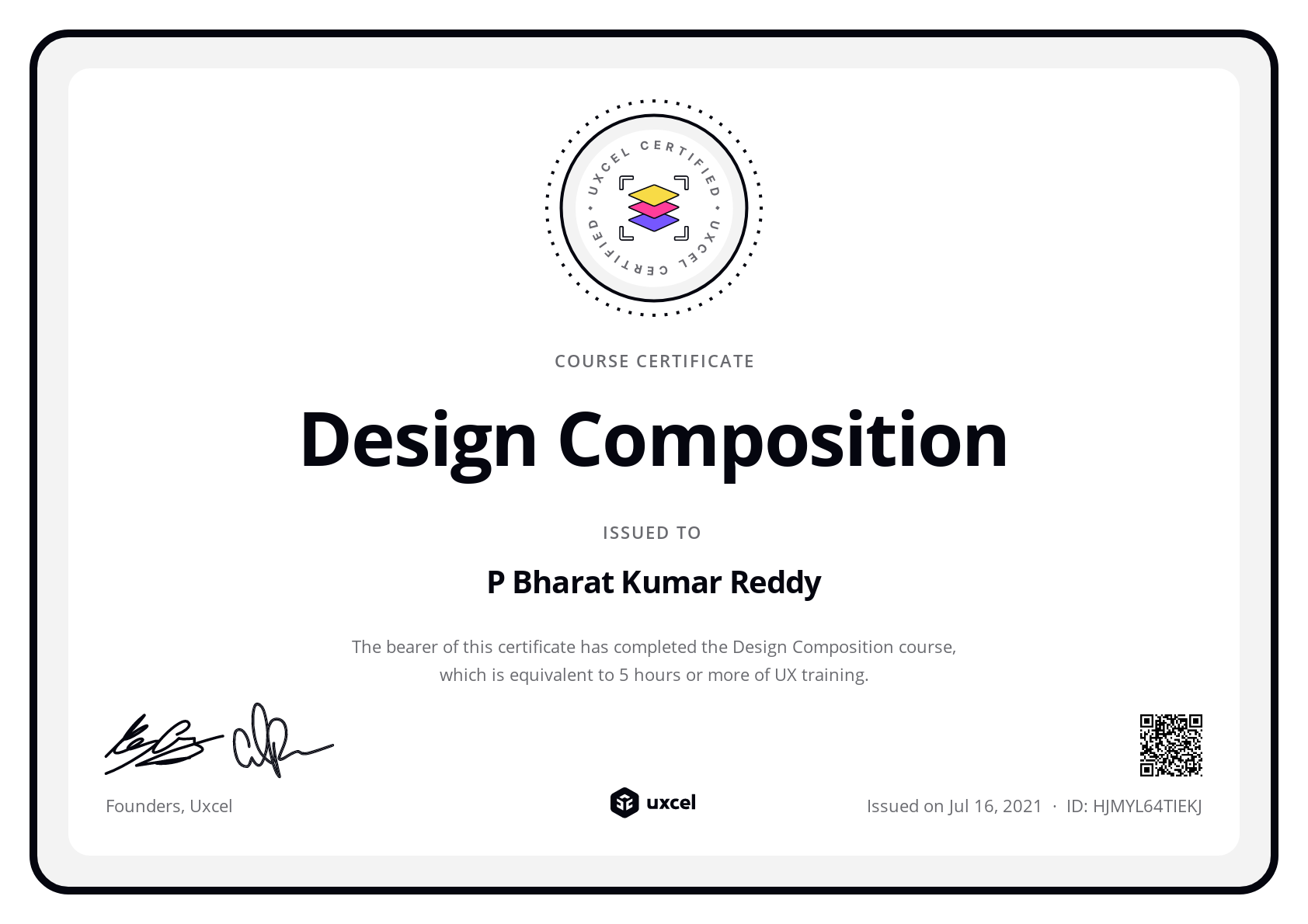 P Bharat Kumar Reddy's certificate